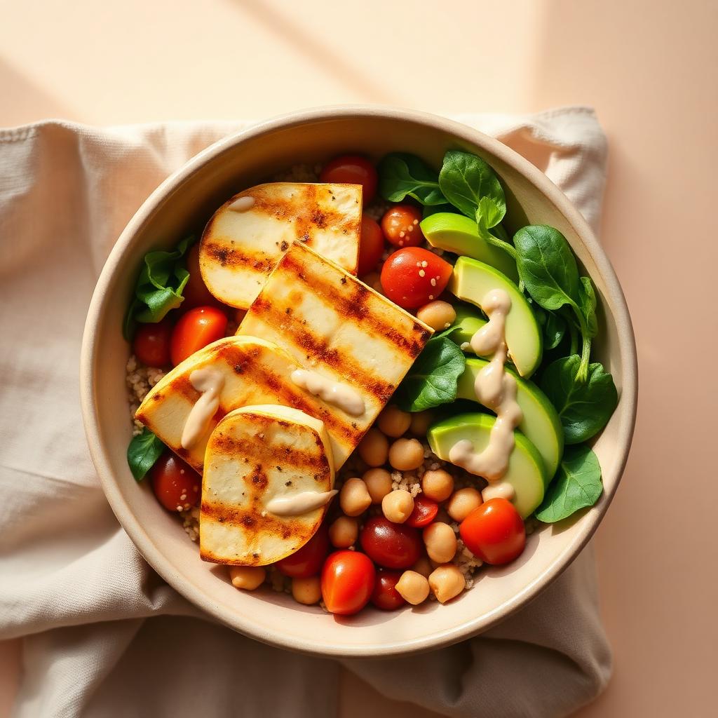 Quinoasallad med halloumi & rostade grönsaker